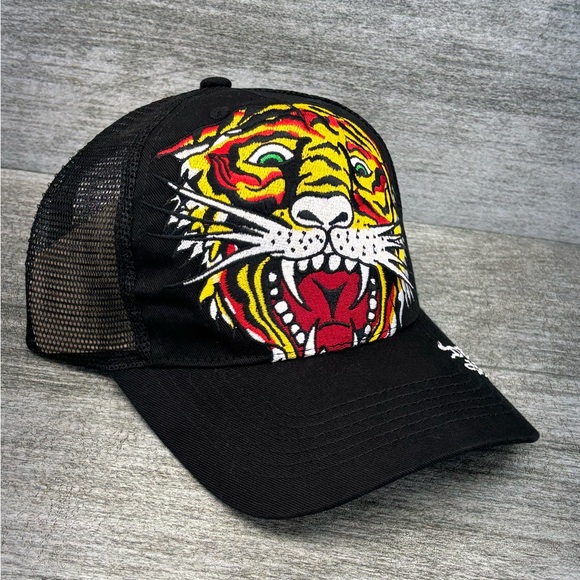 NWOT Ed Hardy DEH Mesh Snapback Trucker Hat Cap Lion Head Tattoo Black OSHA - Picture 2 of 13